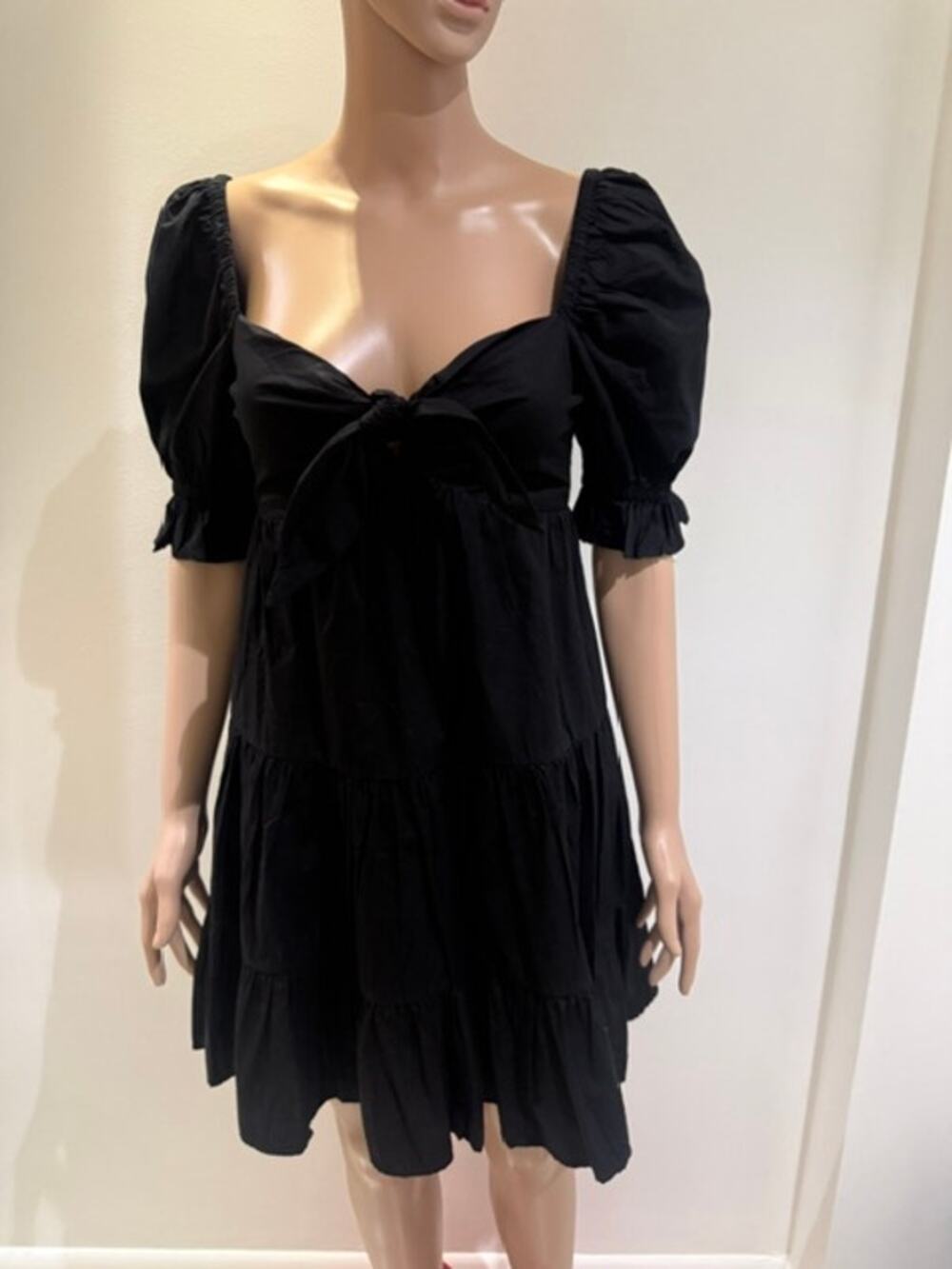 Express Black Babydoll Puff-Sleeve Mini Dress